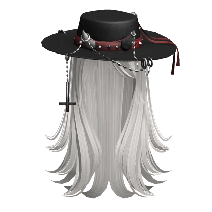 Long layered hair w/ Wide Brim Hat - White | Roblox Item - Rolimon's