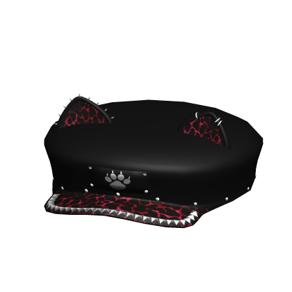 emo studded pierced kitty beret in red cheetah Roblox item