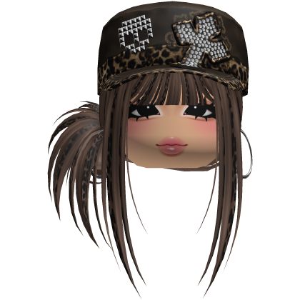Gyaru Side Bun Hair w/ Cheetah Cap & Earrings