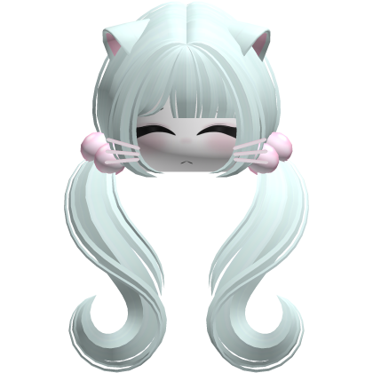 ♡ moe face wavy pigtails w cat ears (light blue)