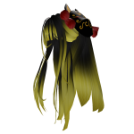 Long Midnight Yellow Hair w/ Kitsune Mask