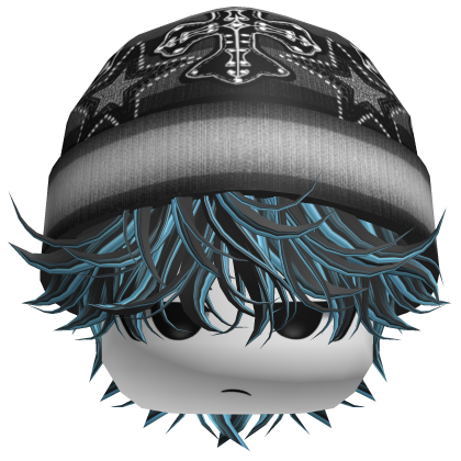 Messy Spikey Hair W/ Skater Beanie Black&Blue Roblox item