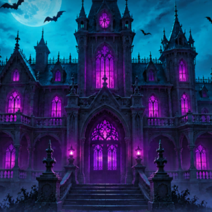Haunted Halloween Goth Emo Mansion Moon Background