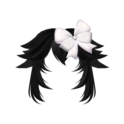 🤍 Wolfcut Bangs & Bow (Black) Roblox item