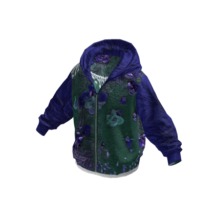 Blue Floral Graphic Zip-Up Hoodie