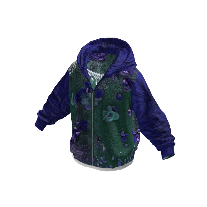 Blue Floral Graphic Zip-Up Hoodie