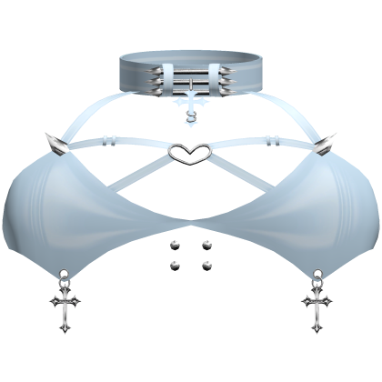 Light Blue Gothic Silver Cross Charm Emo Vkei Top