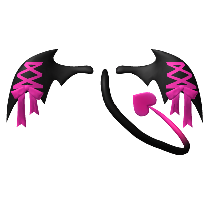 Bat Devil Imp Lace Tail - Black Hot Pink Neon