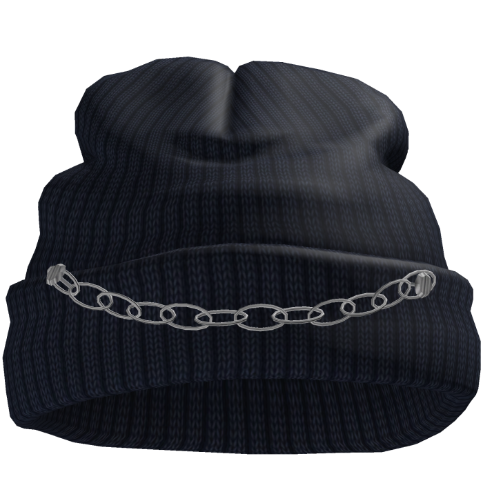 Blue Worn Beanie with Chain