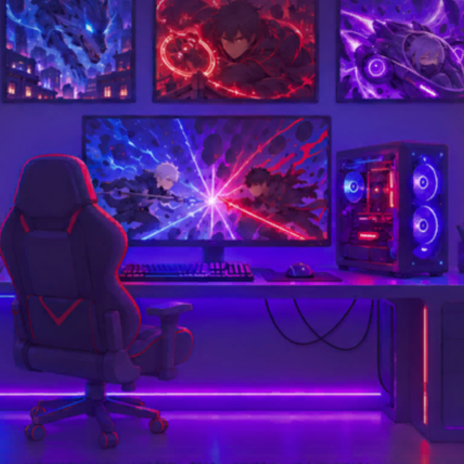Purple Anime Gaming Room Background Red Blue Gamer