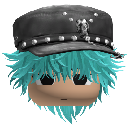 Fluffy Emo Black Beret Y2K Boy Hair (Cyan)