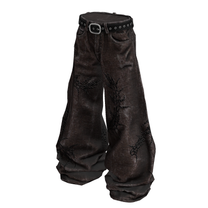 Brown Gothic Centipede Distressed Denim