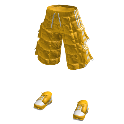 Yellow Puffer style Jorts shorts with boots thumbnail