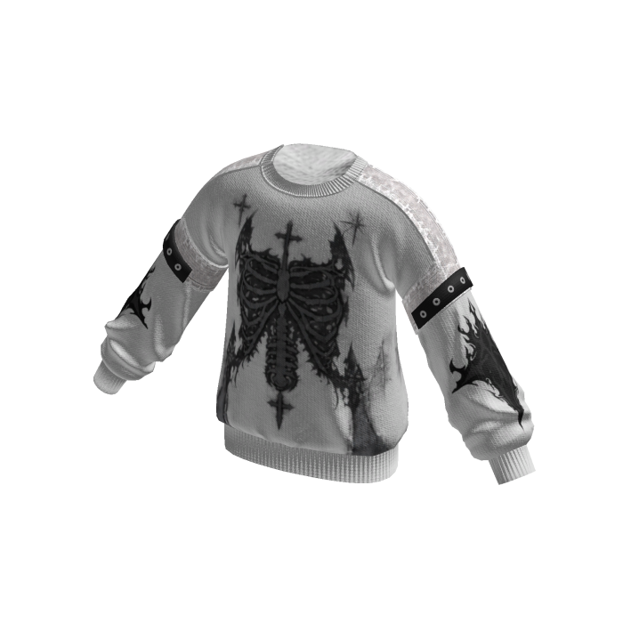 Goth Ribcage Graphic Sweater (White)
