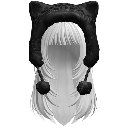 White Straight Layered Hair w Kitty Hood Black
