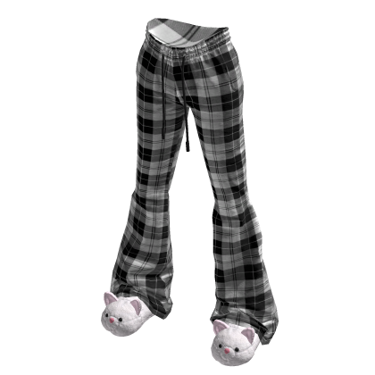 Pajama Pants with Cat Slippers Black 🫐