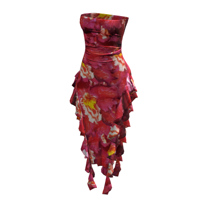 ruffle red floral dress