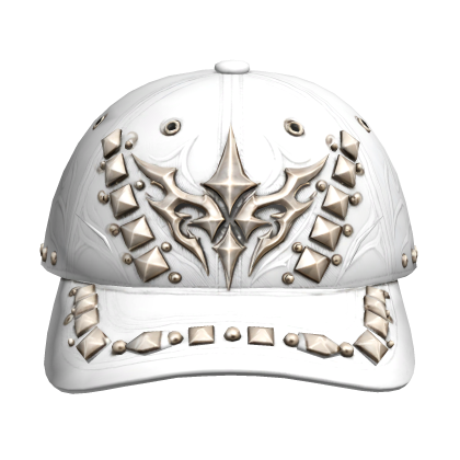 White Thrifted Studded Hat 