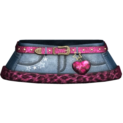 Denim Gyaru Skirt Pink Leopard Y2K Belt Keychain | Roblox Item