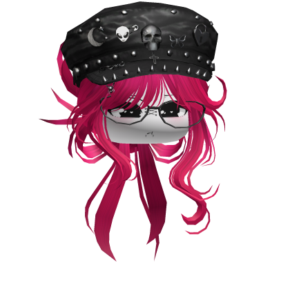 Emo Vamp Bun w/ Skull Beret (Hot Pink) Roblox item
