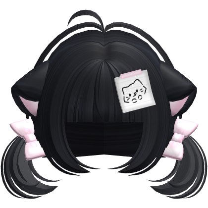 Cute Kawaii Kitty Note Pigtails in Midnight Blue
