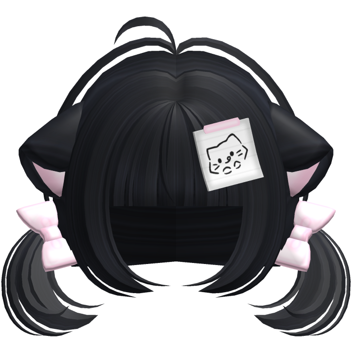 Cute Kawaii Kitty Note Pigtails in Midnight Blue