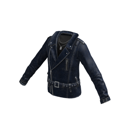 Belted Denim Biker Jacket (Navy)