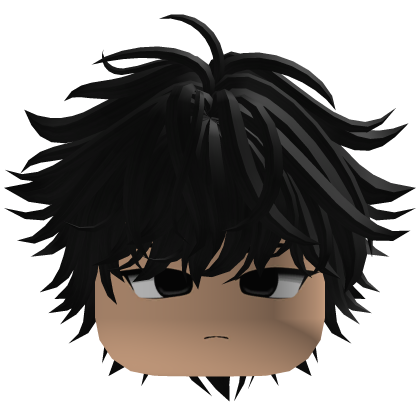 messy anime hair with a serious face y2k emo Black