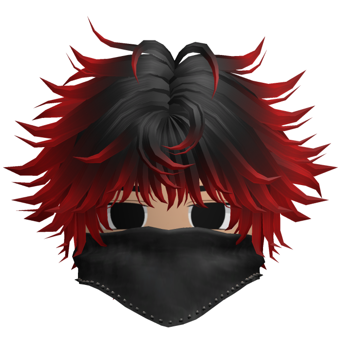 Fluffy Emo Boy Hair w Black Mask (Black/Red)