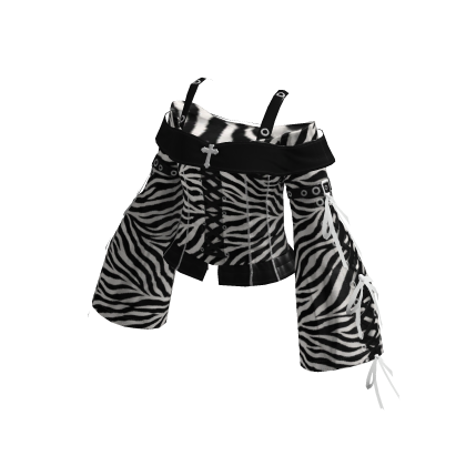 Y2K Goth Lace Up Top w/ Sleeves Zebra thumbnail