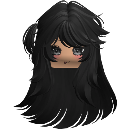 Fluffy long Cute black and White Y2K emo hair Roblox item