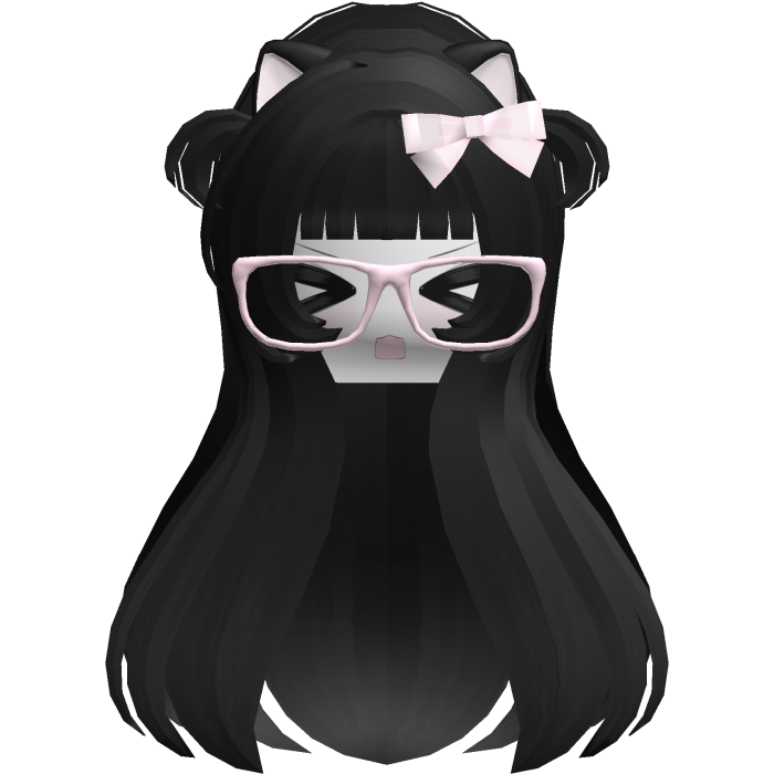 Kawaii Black Long Flowy Hair /w Glasses