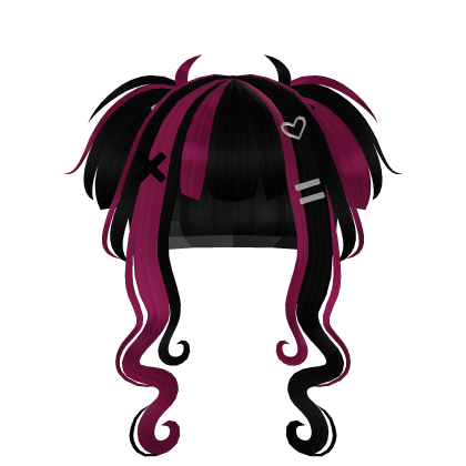 Messy Twin-Tail Curls - Pink & Black (line) Roblox item