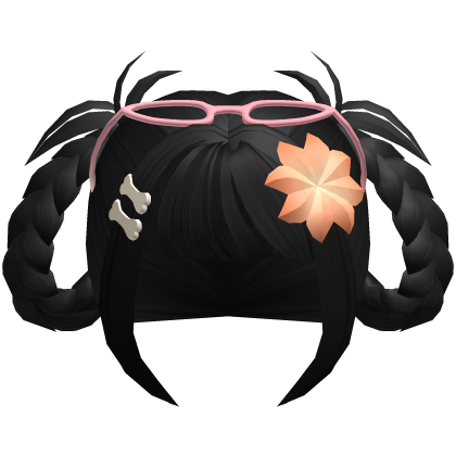 black braided summer floral pigtails Roblox item
