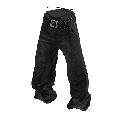 💗Y2K OVERSIZED JEANS WITH BELT_BLACK thumbnail