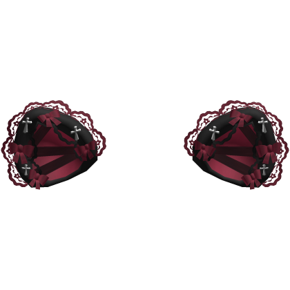 🎀 Gothic Cross Lace Cat Ears Bows Cherry Red