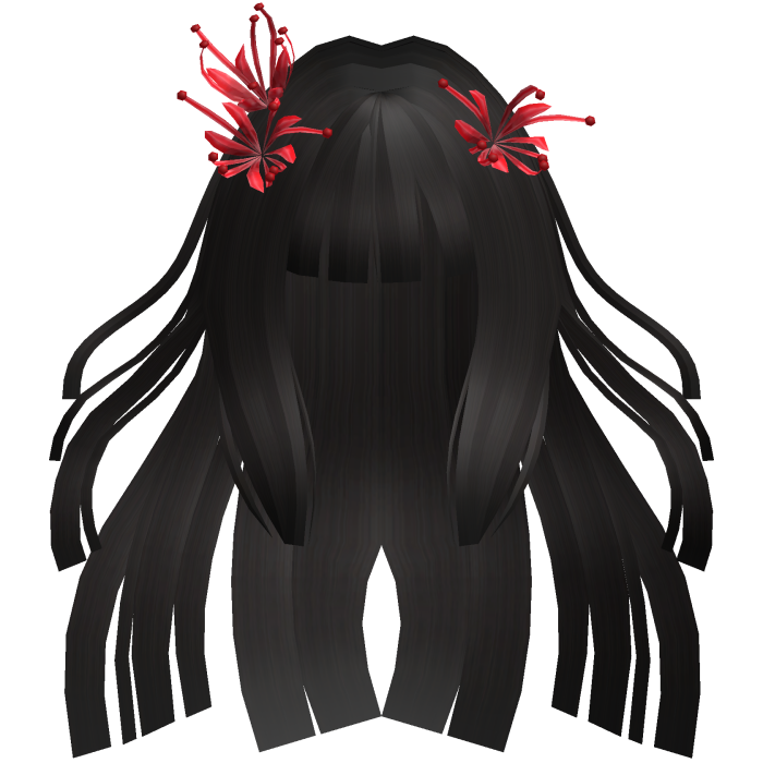 Soft Black Long Windy Hime Hair w/ Spider Lily
