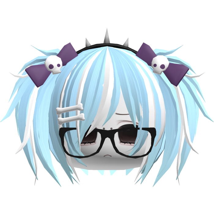 Emo Moe Vkei Cyan Mini Pigtails /w Glasses
