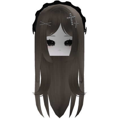♡ moe vkei girl hair w headress + mask (brown) Roblox item