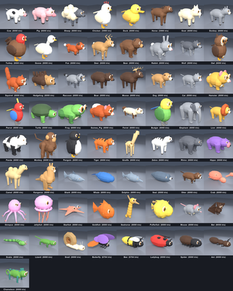 Cute Low Poly Animal Pack Wild Farm Ocean x65 preview 5