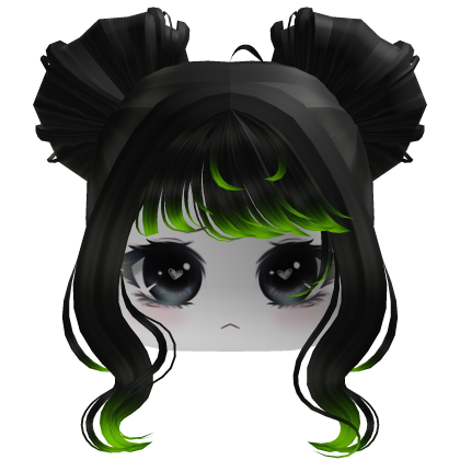 Black Green Twin Buns Hair with Face Girl Roblox item
