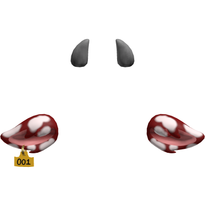 Furry Cow Ears With Ear Tag & Horns | Red & White  Roblox item