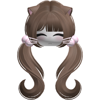 ♡ moe face wavy pigtails w cat ears (brown)