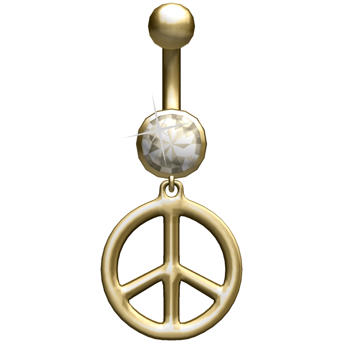 Oversized Peace Sign Gold Belly Piercing 