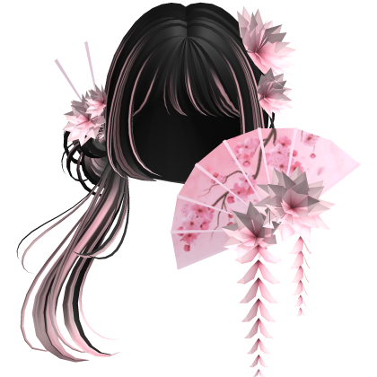 Side Ponytail w/ Cherry Blossoms & Fan