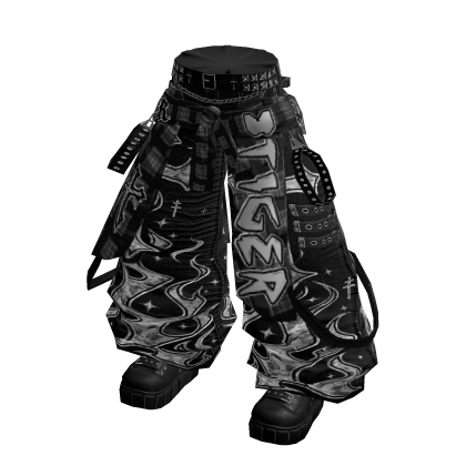 Black Cyber Baggy Jeans & Flannel
