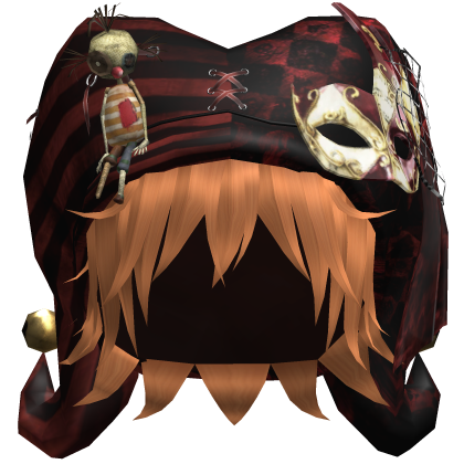 Red Gothic Circus Jester Hat w Ginger Hair Roblox item