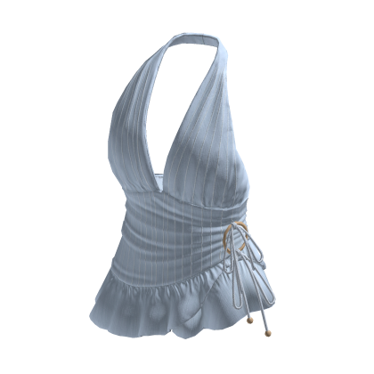 Pinstripe Ruched Halter Top (Light Blue)