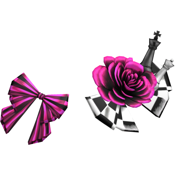 Checkered Chess Bow Headpiece w Rose in Pink