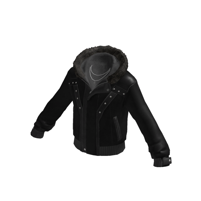 Y2K Leather Jacket w/ Fur Hood & Chain (Black)